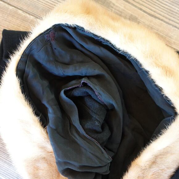 Vintage 1950s Cardigan Black Cashmere Mink Fur Collar Jeweled Retro Glam Sweater - Picture 6 of 10